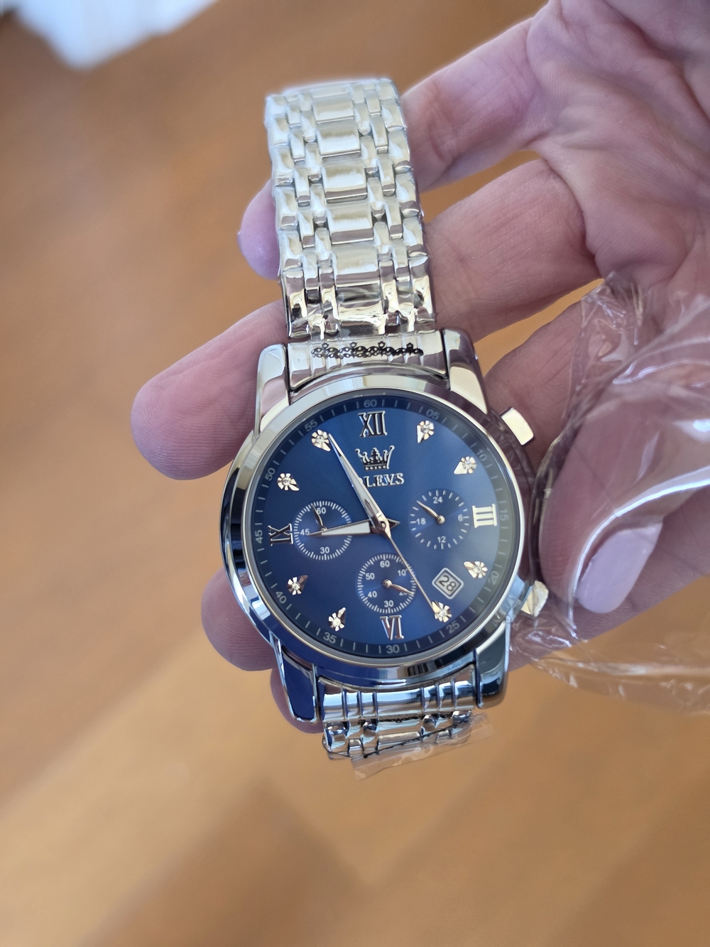 Men's Silver Stainless Steel Watch with Blue Dial